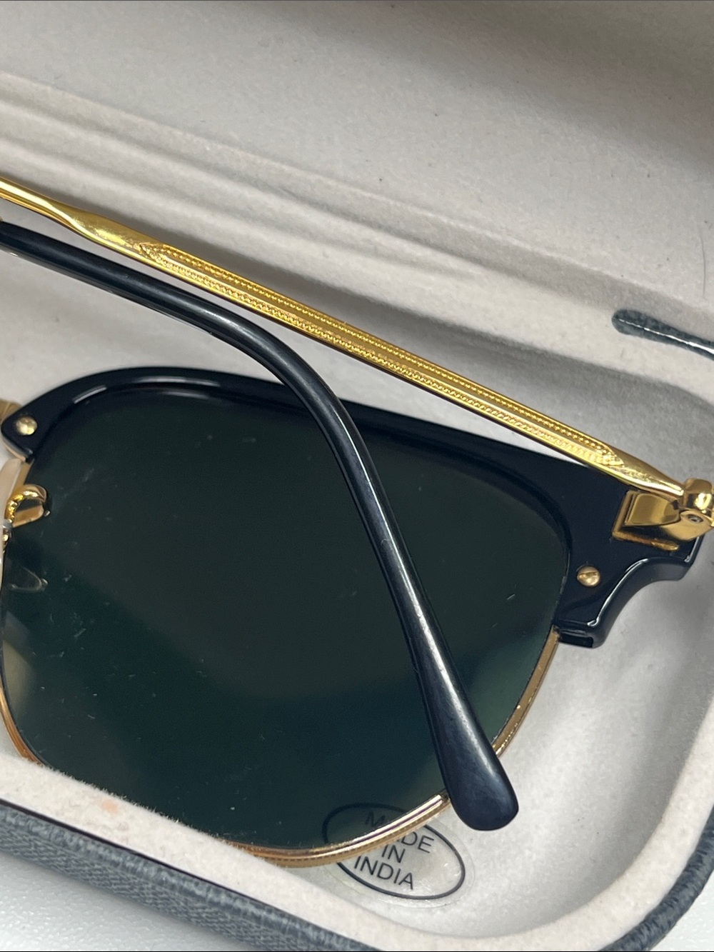 Ray-Ban Clubmaster Sunglasses - Black & Gold with Dark Green Lenses - Picture 4 of 9